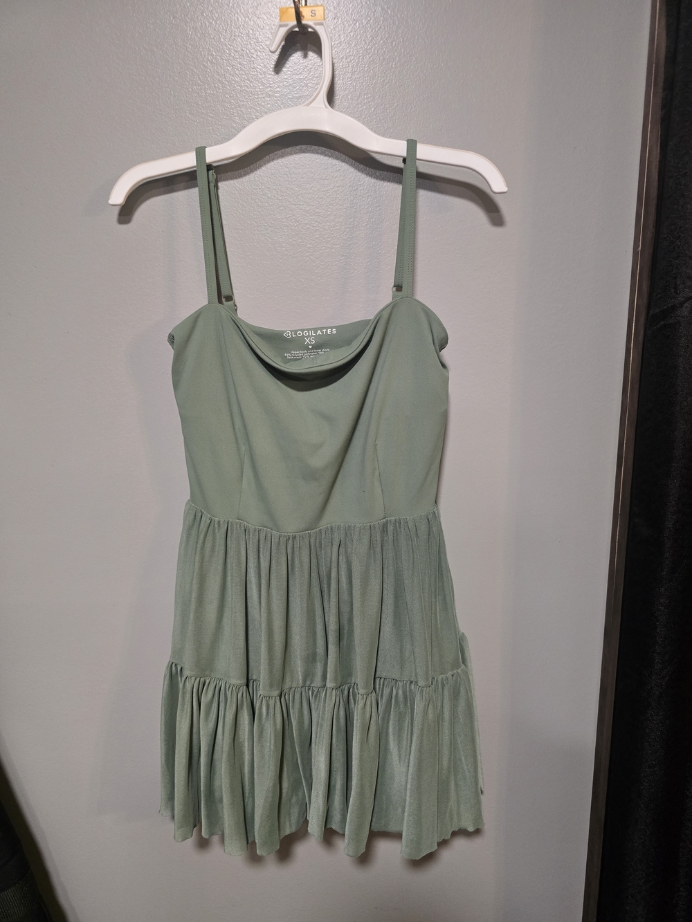 Alo Yoga Sage Green Tiered Mini Dress with Adjustable Straps